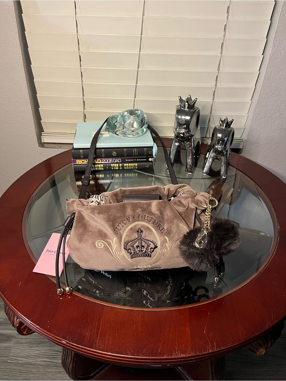 Juicy Couture Brown Velvet Logo Drawstring Shoulder Bag